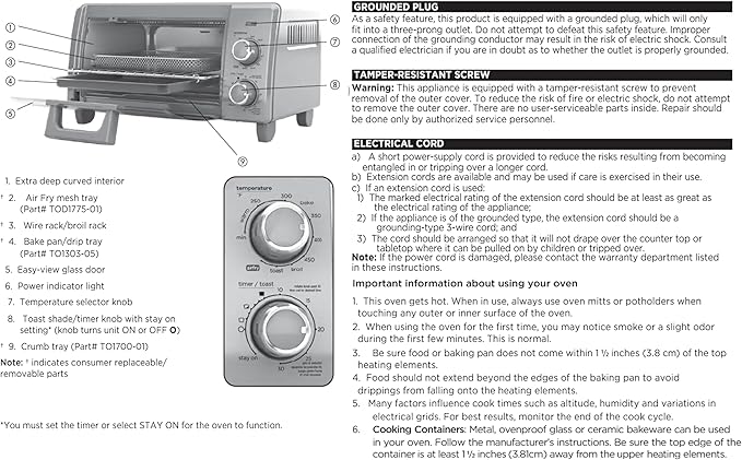 BLACK+DECKER Crisp 'N Bake Air Fry Countertop Convection Toaster Oven, Medium Capacity, 4-Slice, 5-in-1, Fits 9” Pizza, 30-Min Timer, Bake, Broil, Air Fry, Toast, Keep Warm, Stainless Steel