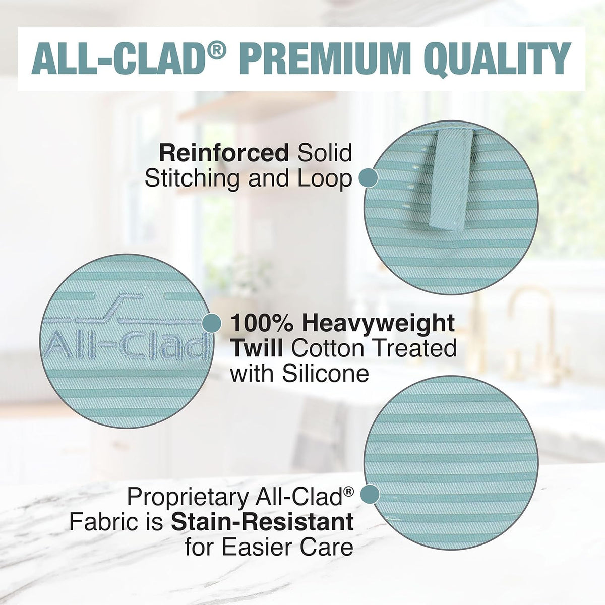 All-Clad Premium Pot Holder & Heating Pad, (2-Pack) Heat Resistant to 500 Degrees, 100% Cotton 10"x6.25" for Kitchen and Barbeque, Rainfall