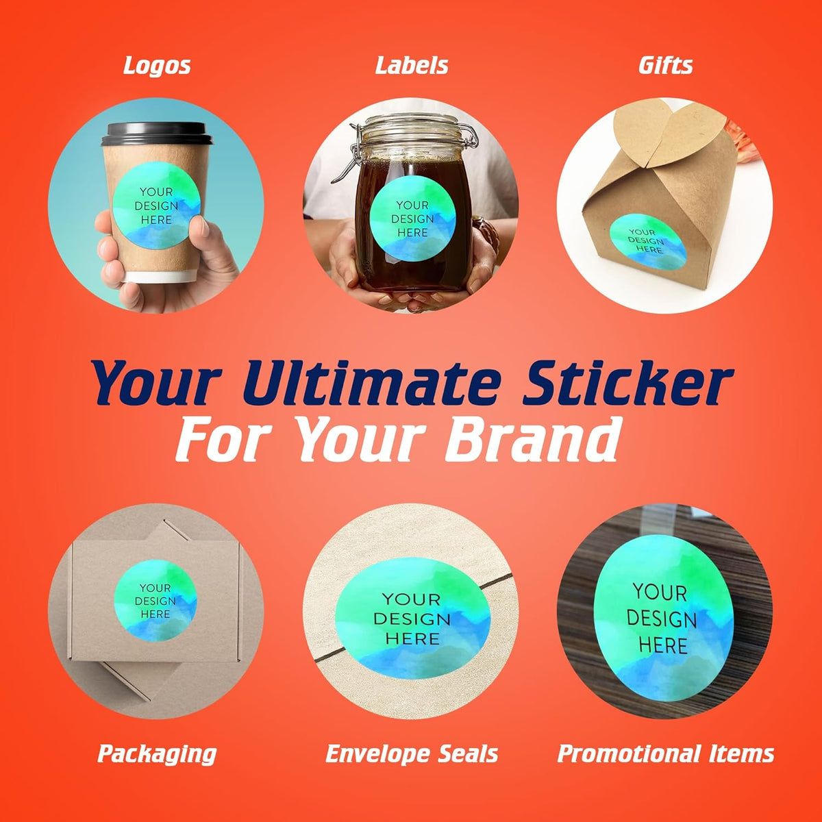 100 Custom Vinyl Stickers - Upload Your own Image, Text, Design, Logo - Personalized Logo Labels for Handmade, Packaging, Bottle, Jars, Candle, Brand Stickers (Blue Green, 4x4)