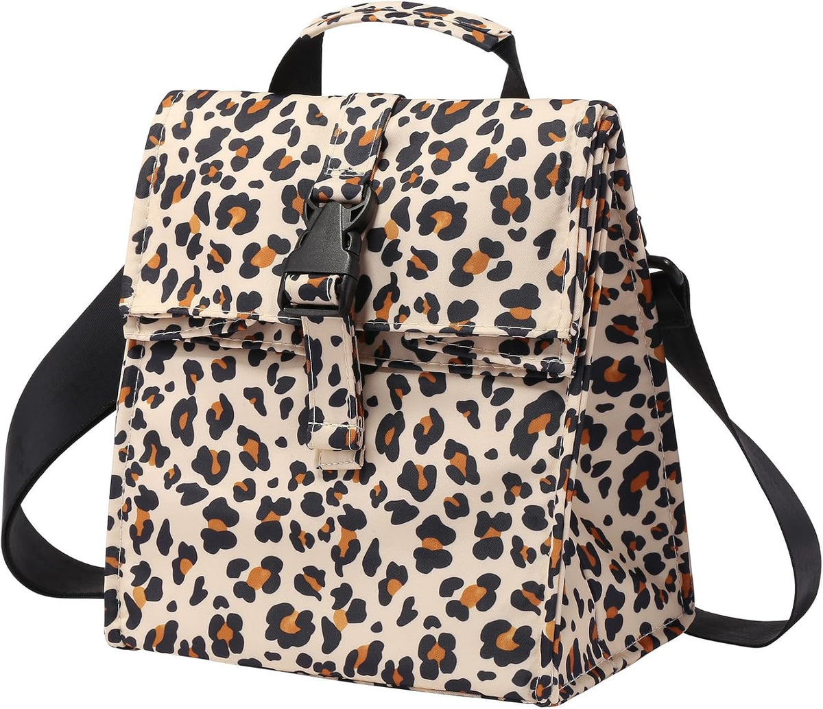 Insulated Foldable Lunch Bag- Lightweight Portable with Adjustable Shoulder Strap Lunch Box for Men, Women, Office, Work, Picnic, Hiking and Beach (Leopard(Soft Fabric))