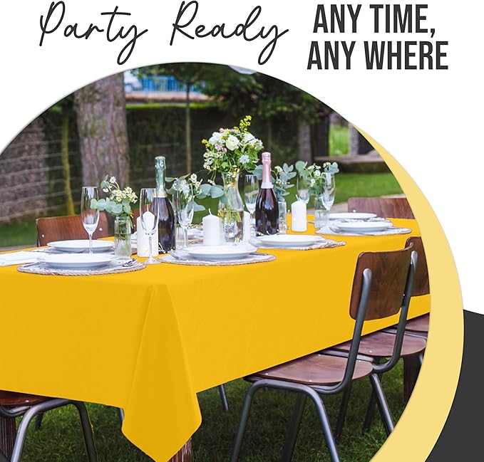 Exquisite 66% Thicker Premium Plastic Table Cloth Rectangle Table Cover 0.5 Mil 12 Pack Yellow Table Cloth 54 Inch x 108 Inch Disposable Tablecloth Won't Tear Easily Like Cheap Thin Brands