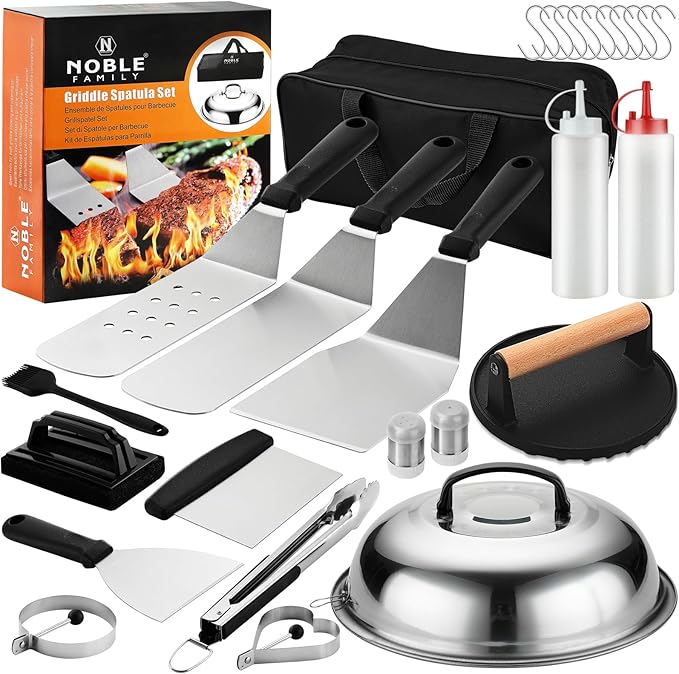 27 PCS Griddle Accessories Kit, Flat Top Grill Accessories Set for Camping, Professional Griddle Spatula Set with Melting Dome, Burger Press for Outdoor BBQ Cooking