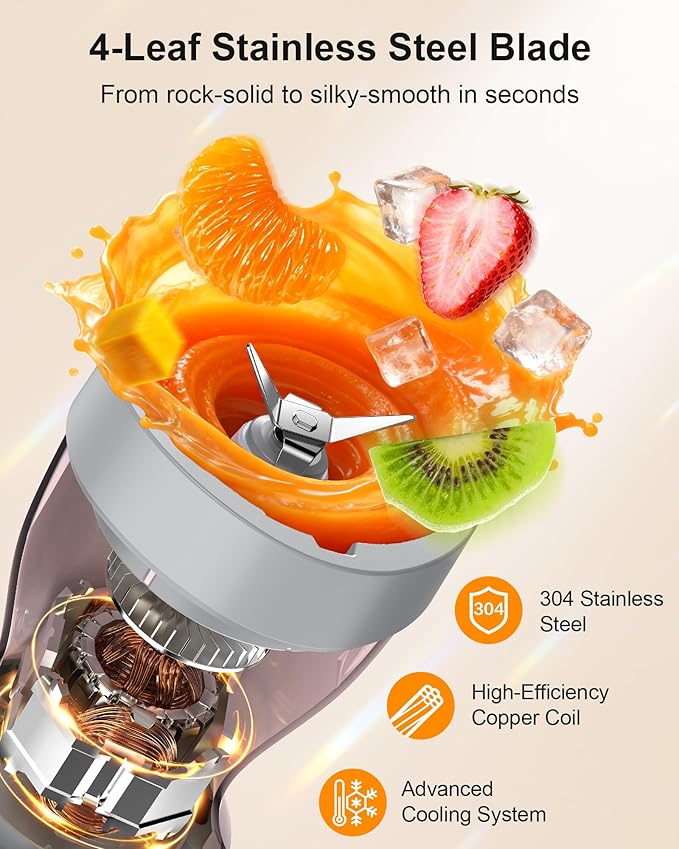 Smoothie Blender, 650W Personal Blenders for Shakes and Smoothies with Grinder Cup & 2 BPA-Free Portable Cups (20oz+14oz), Portable Blender for Juices, Smoothies Maker for Kitchen, Pink