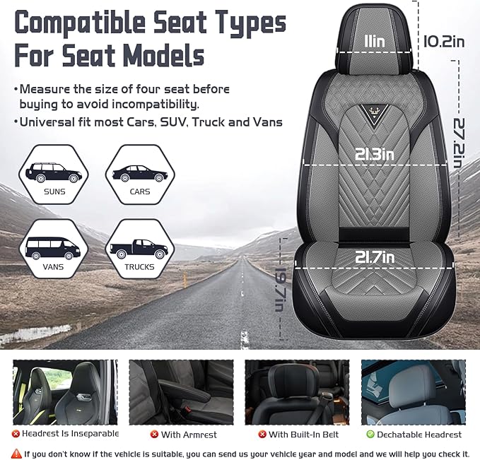 Truck Seat Covers for Ford F350 2011-2026, Waterproof Premium Leather Full Coverage Car Seat Covers, Muscle Sport Style Auto Interior Seat Cover Sets (Front Set/Black Gray)