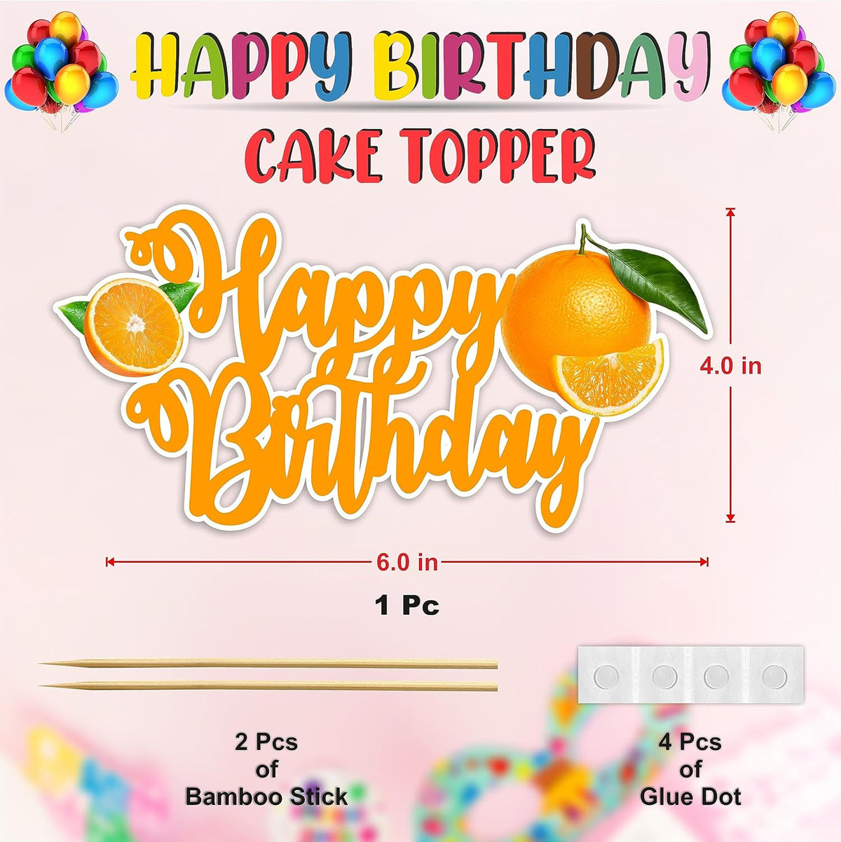 Seyal® Orange Happy Birthday Cake Topper