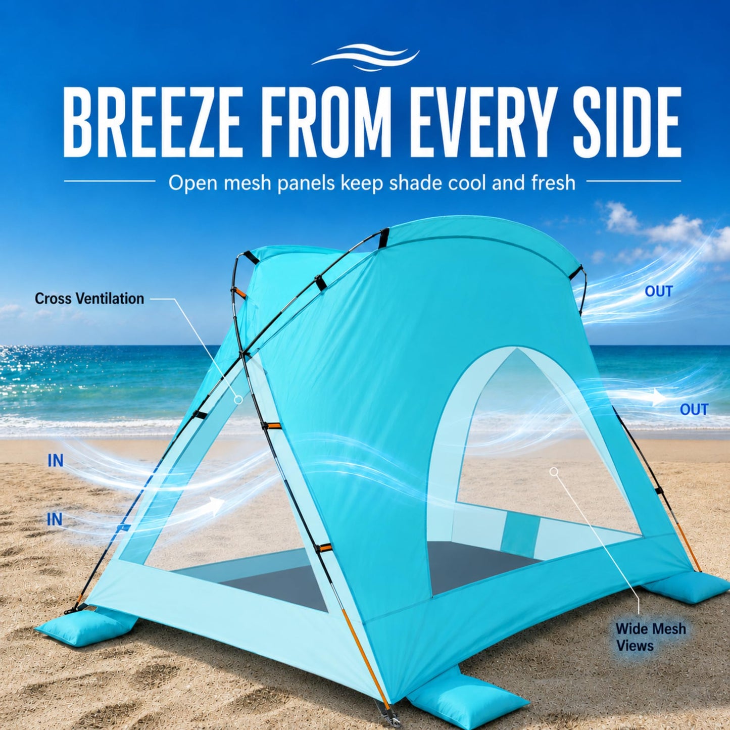 Beach Tent, Portable Sun Shelter for 2/3/4/6-8 Person with UPF 50+ UV Protection, Easy Setup Waterproof Beach Shade Canopy Cabana for Family Outdoor and Picnics, Fishing with Carrying Bag