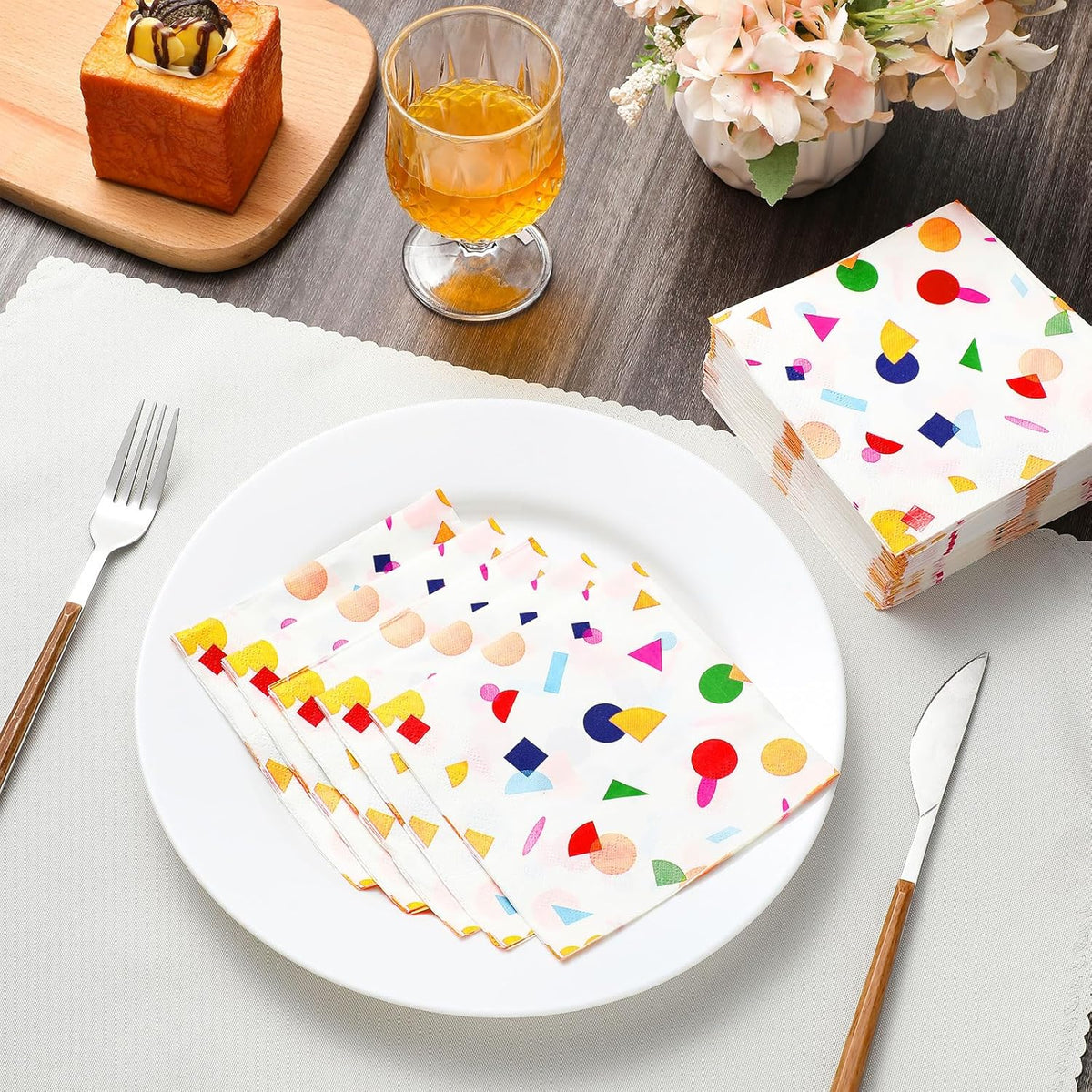 100 Pcs Sprinkles Napkins 2 Ply Disposable Paper Napkins for Baby Shower Birthday Party Theme Table Decor Supplies(White,Rainbow Dot)