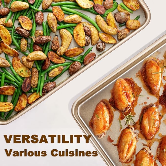 Baking Sheet Pan Set of 2, Wildone Commercial Cookie Sheets for Baking, Nonstick Carbon Steel Oven Tray Half Sheet Pan 17.5x12 Inch, Heavy Duty & Easy Clean