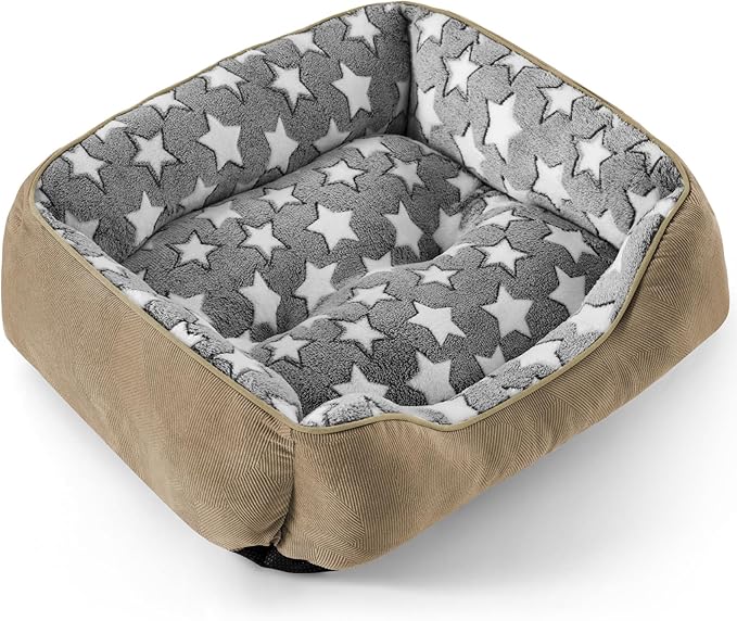 SIWA MARY Rectangle Dog Bed for Small Medium Dogs, Calming Dog Bed Small Size Dog, Orthopedic Dog Sofa Bed, Washable Soft Calming Sleeping Dog Soft Puppy Bed, Non-Slip Bottom, S (20"x 19"x 6"),Brown