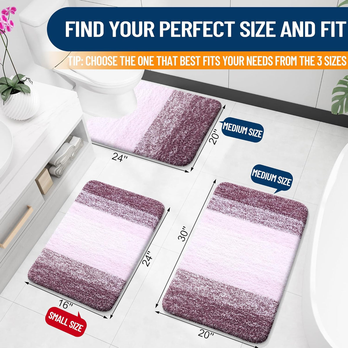 OLANLY Bathroom Rugs Mat 24x16, Extra Soft Absorbent Microfiber Bath Rugs, Rubber Backing, Quick Dry, Machine Washable Bath Mats for Bathroom Floor, Tub and Shower, Home Decor Accessories, Mauve