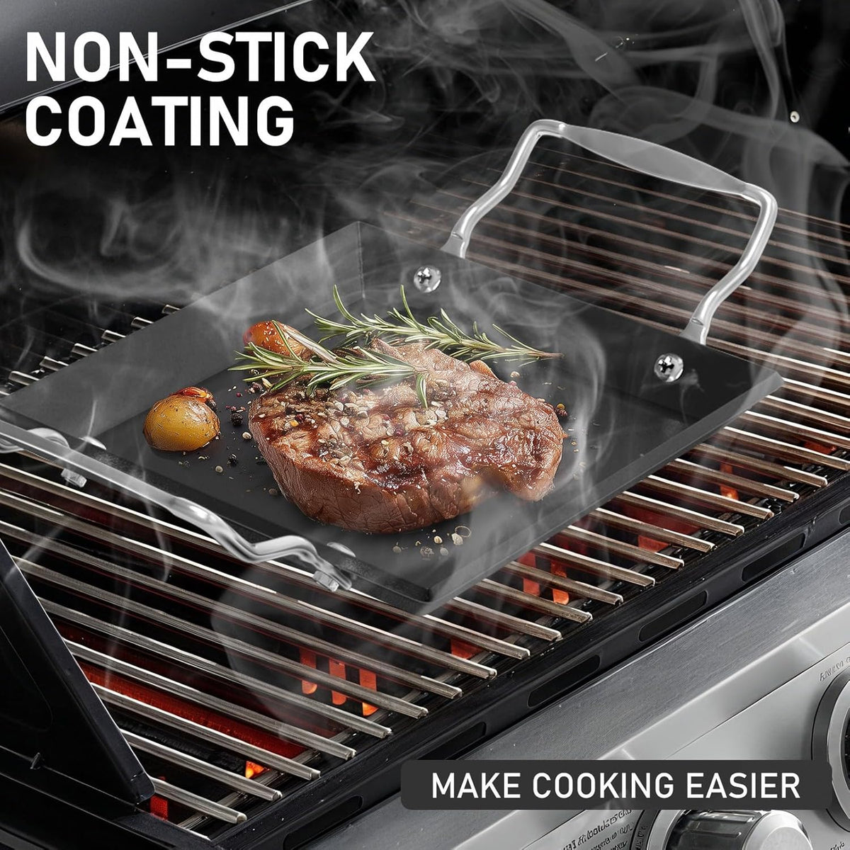 Utheer Upgraded Nonstick Cast Iron Griddle for Gas Grill – 15.8"x8.6" One Burner Griddle Flat Top Grill Plate for Gas/Electric/Charcoal, Easy to Clean, Lightweight & Durable, for Stovetop, Camping BBQ