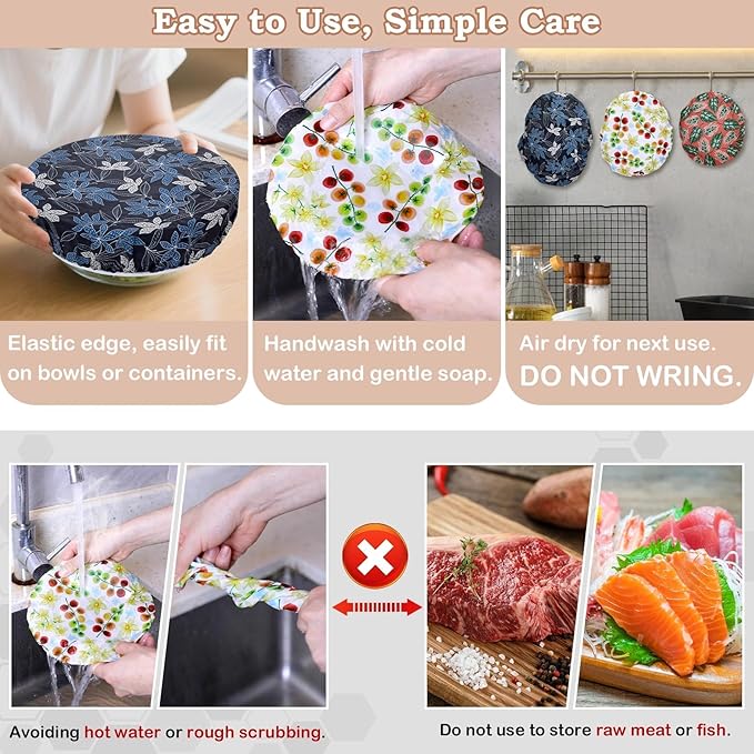 5-Size Reusable Beeswax Bowl Covers for Bread Proofing, Cotton Cloth Flexible Beeswax Wraps for Food Storage(Tomatoes)