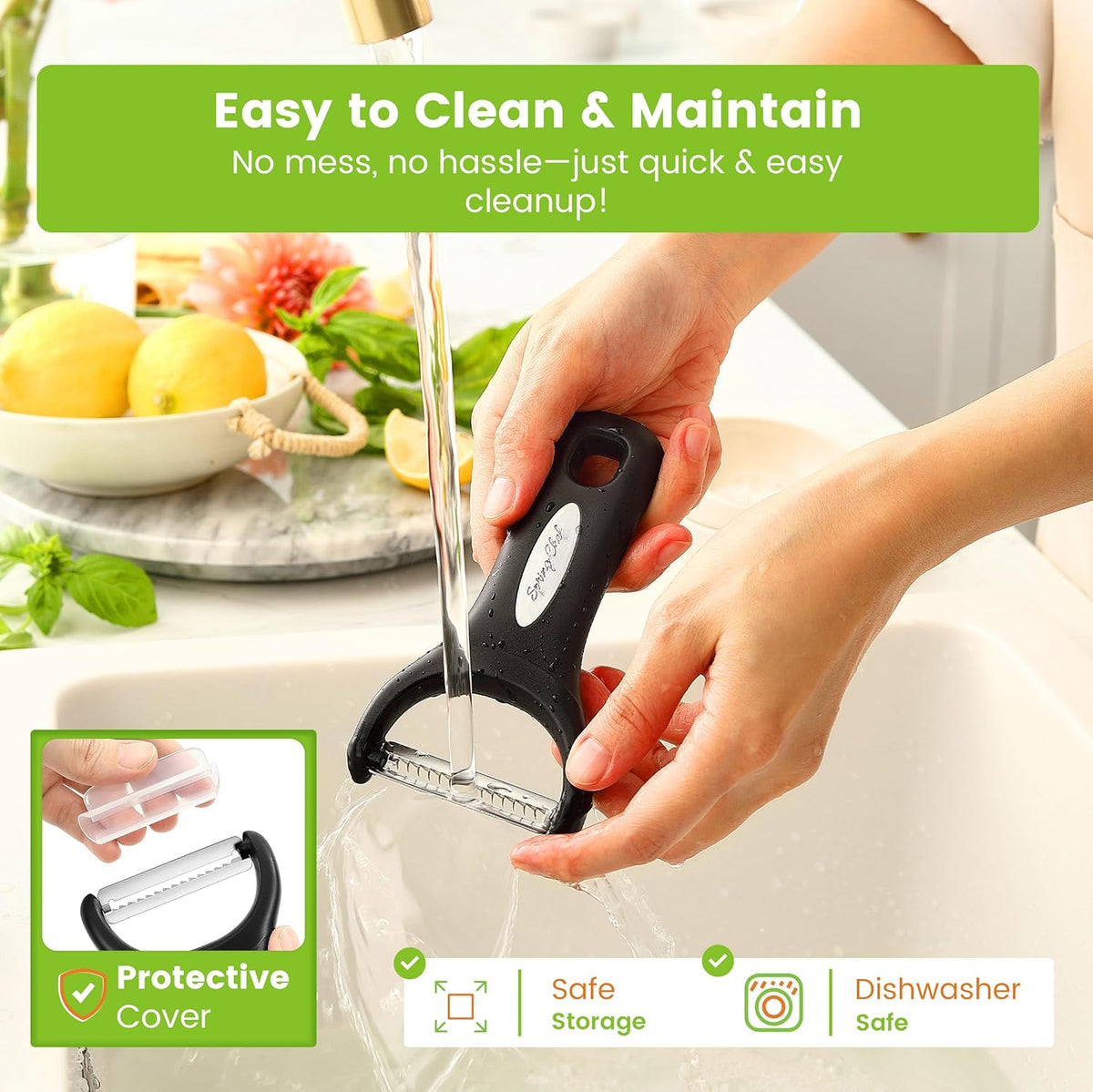 Spring Chef Premium Y & Vegetable Julienne Peeler Set for Kitchen with Stainless Steel Sharp Blades - Carrot Peelers with Comfortable Handles - Perfect for Zucchini, Cucumber, Papaya, Potato - Black