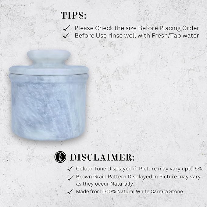 White Marble Butter Keeper with Lid | Soft Spreadable French Butter Crock for Countertop | Home and Kitchen Decor | Large (3 oz Capacity)