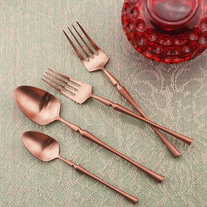 Gugrida Unique Flatware Set - 5 Piece Iridescent Silverware Sets | 18/10 Stainless Steel Reusable Cutlery Set | Luxury Rose Gold Utensils Service For 1 with Dessert Fork, Knife, Spoon, Dinner Fork