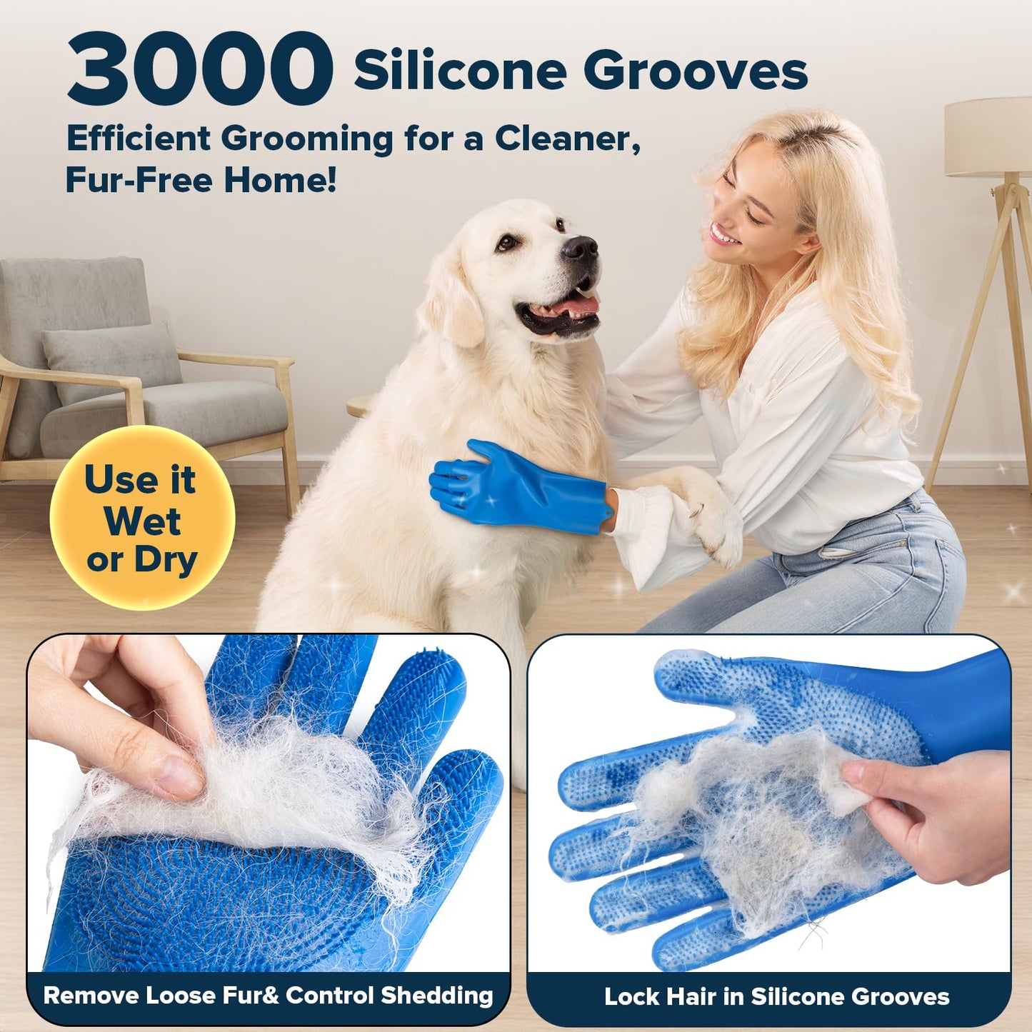6PCS Grooming & Bath Supplies for Dogs, Cats | Dog Washing Gloves | Dog Bath Brush | Dog Shower Brush | Pet Grooming Gloves | Dog Grooming kit | Pet Supplies for Showerhead & Sprayer (Navy Blue)