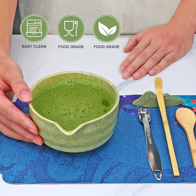 Matcha Whisk Set,11Pcs Matcha Set,Matcha Kit,Whisk Made from 100% Natural Bamboo, 11-component set for all your matcha-making needs,Contains stainless steel spoon, measuring cup(green)