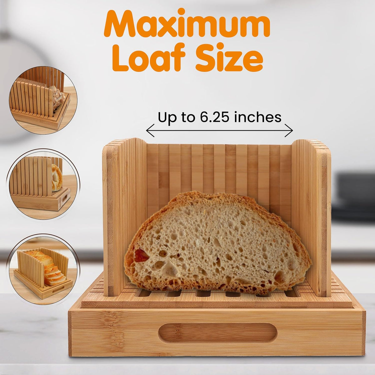 Bread Slicer For Homemade Bread - Compact Sourdough Bread Cutter - Adjustable Homemade Bread Slicer Guide With Crumb/Serving Tray- Easy To Clean Bread Slicer For Sourdough - Sourdough Slicer