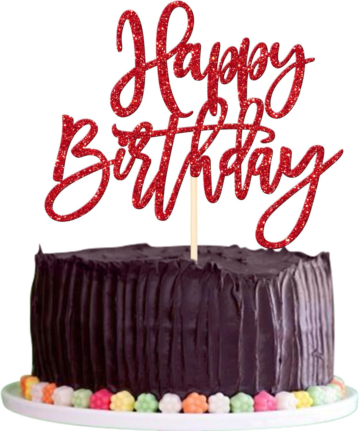 ZHUOWEISM 1 PCS Red Glitter Happy Birthday Cake Topper for Celebrating Birthday, Anniversary Parties