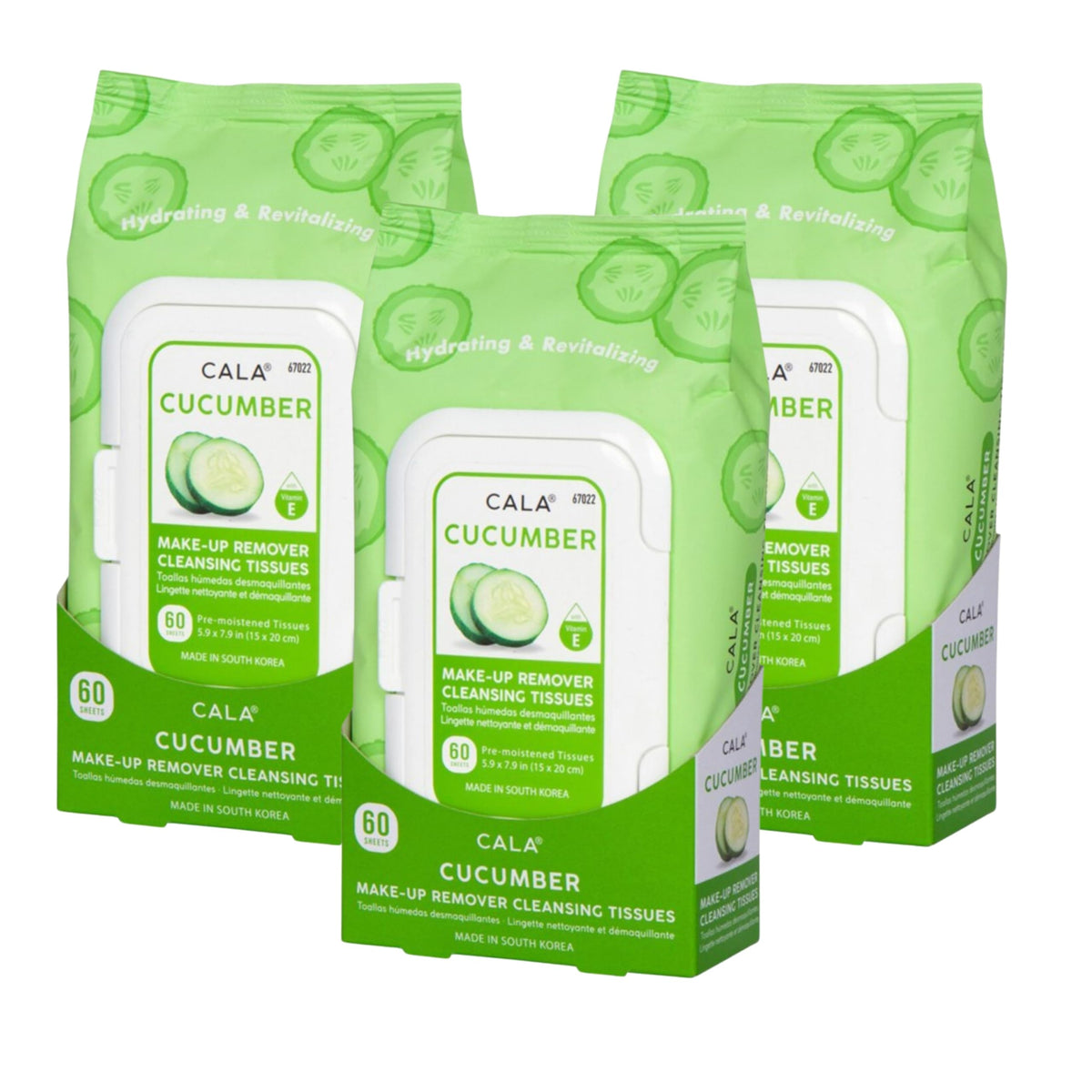 CALA Cucumber Makeup Remover Wipes, 3 Pack (180 Sheets) - Cleansing Tissues