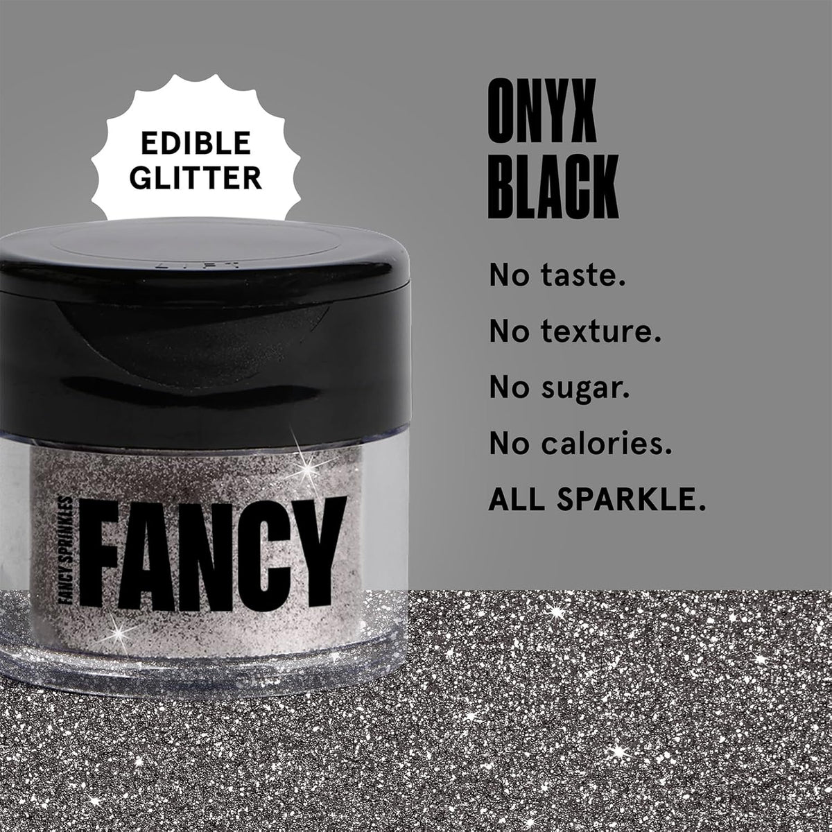 Fancy Sprinkles Halloween Onyx Black Premium Edible Glitter, 100% Edible Glitter for Sparkling Food & Drinks No Taste or Texture (4gm)