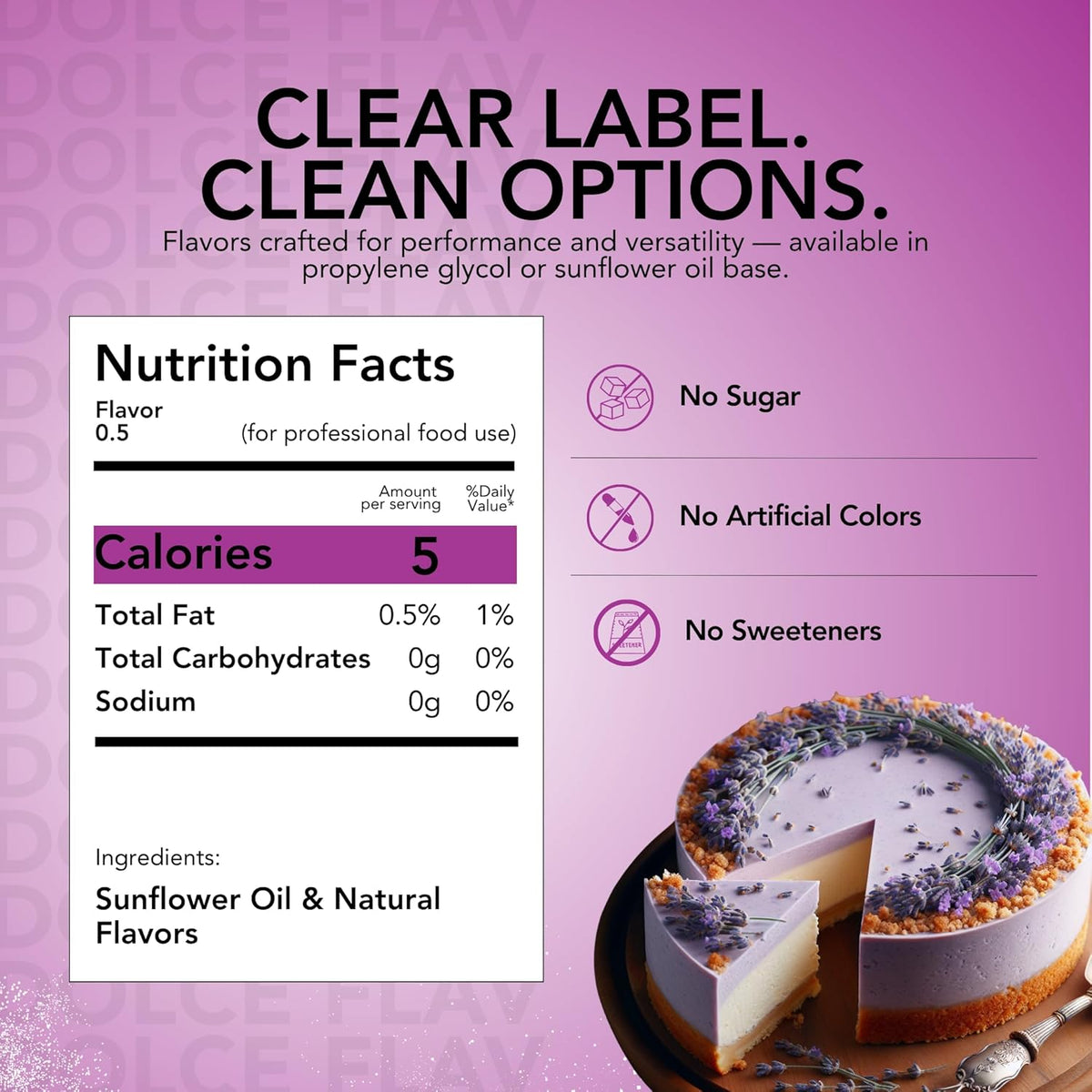 Dolce Flav Natural Lavender Extract – 2 Ounce Oil-Soluble Kosher, Sugar-Free, Concentrated Floral Lavender Flavoring for Baking, Chocolates & Desserts, Includes Measured Dropper