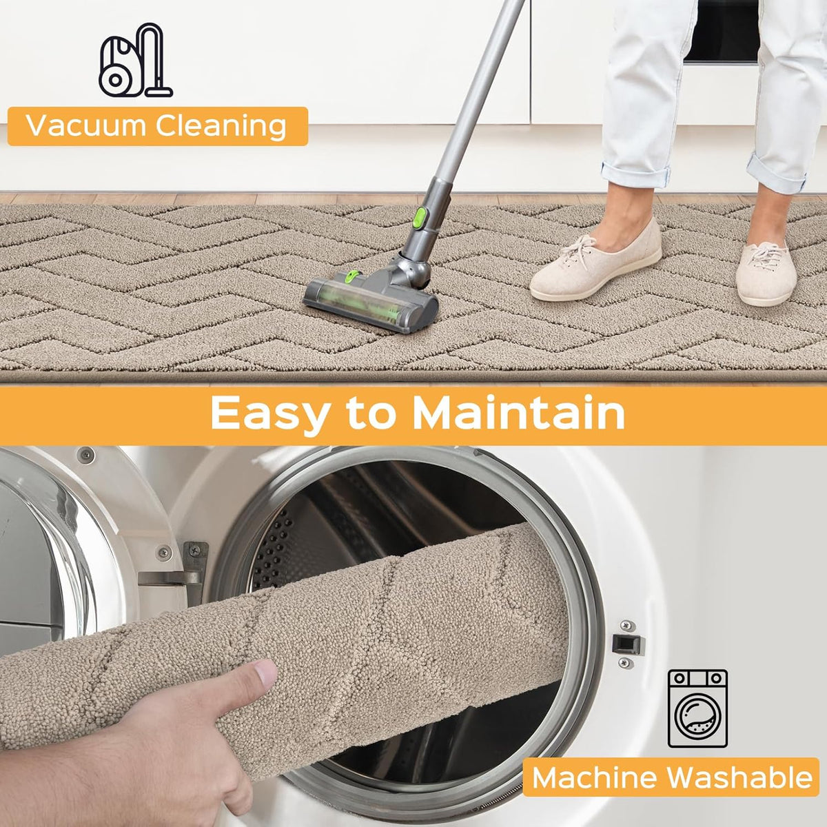 Machine Washable Kitchen Rugs 24" x 36", Non-Slip Kitchen Runner Rugs Mats for Floor, Absorbent Comfort Standing Mats for Kitchen, Sink, Laundry and Hallway, Taupe