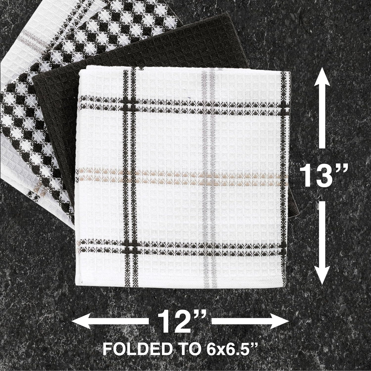 T-FAL Premium Waffle Dish Cloths: Highly Absorbent, Super Soft Long Lasting - 100% Cotton, 12"x13" Flat Waffle Dish Towel for Cleaning & Drying Dishes, (4-Pack), Neutral