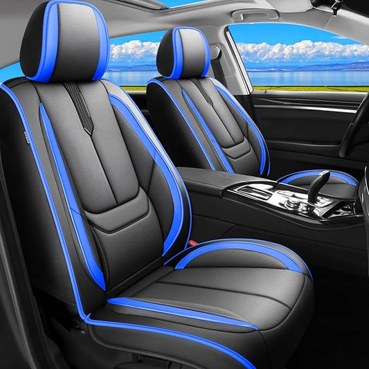 Fit Ridgeline Car Seat Covers for Honda Ridgeline 2007-2025 2026-Upgraded Premium Waterproof & Breathable Leather,Airbag Compatible,All-Weather Seat Cushion Protector,Full Set,Black-Blue