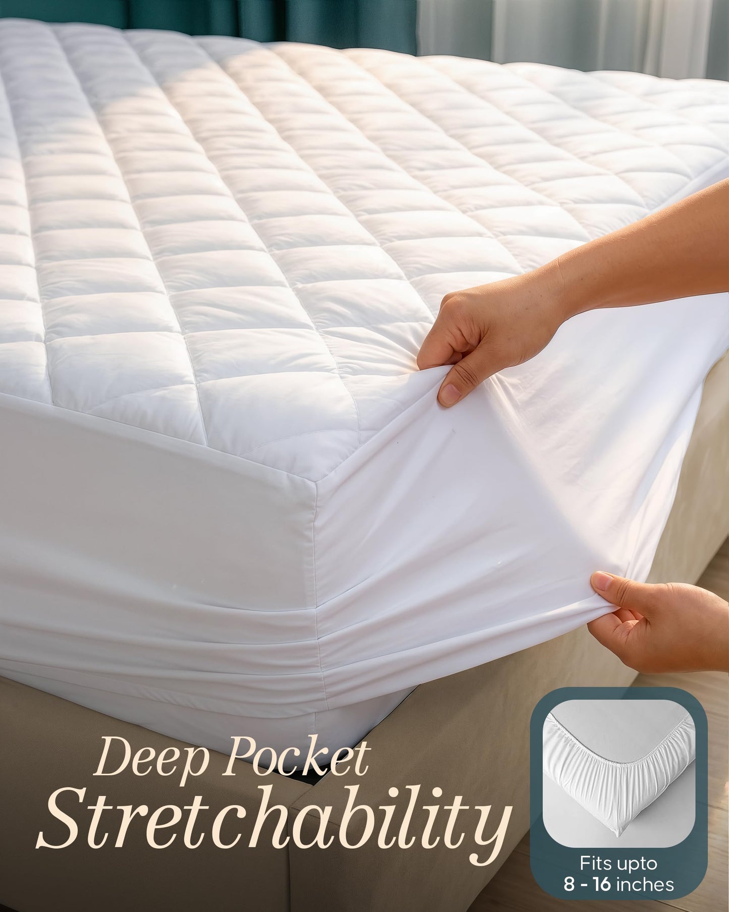 Queen Mattress Pad, Quilted Mattress Protector Topper fits 16" Deep Pocket