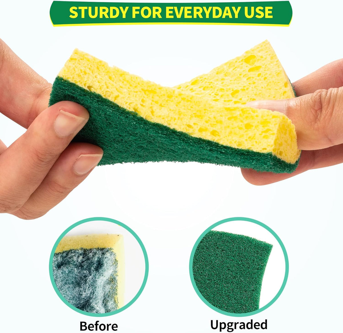 HOMERHYME Heavy Duty Cellulose Scrub Sponges, 12 Pack Dual-Sided Multipurpose Kitchen Sponge for Dishwashing, Uncoated Cookware, Sink, and Countertops