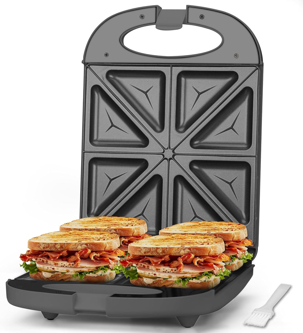 Baker’s Friend Breakfast Sandwich Maker, 4 Slices of Panini Grill Press Sandwich Maker, Electric Sandwich Maker with Indicator Light, Grill Cheese & Egg Muffin Sandwich Maker, Graphite