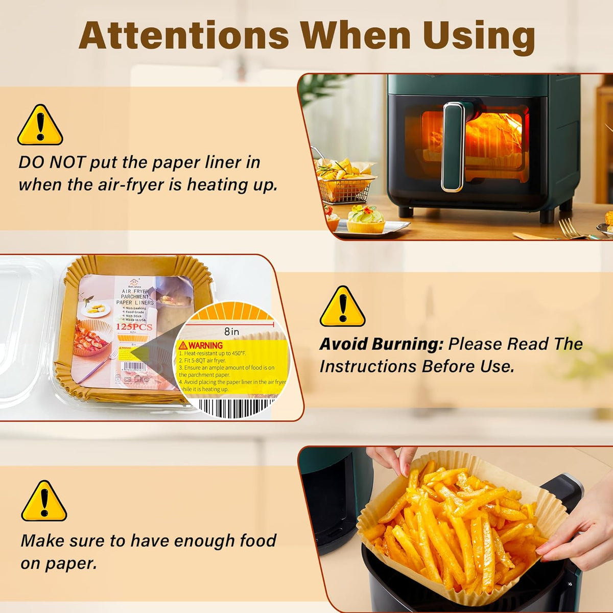 Air Fryer Liners Disposable, 125pcs Non-stick Disposable Airfryer Liners, 8 Inch Unbleached Parchment Paper, Square Air Fryer Paper Liners for 5-8QT Air Fryer, Baking, Roasting Microwave
