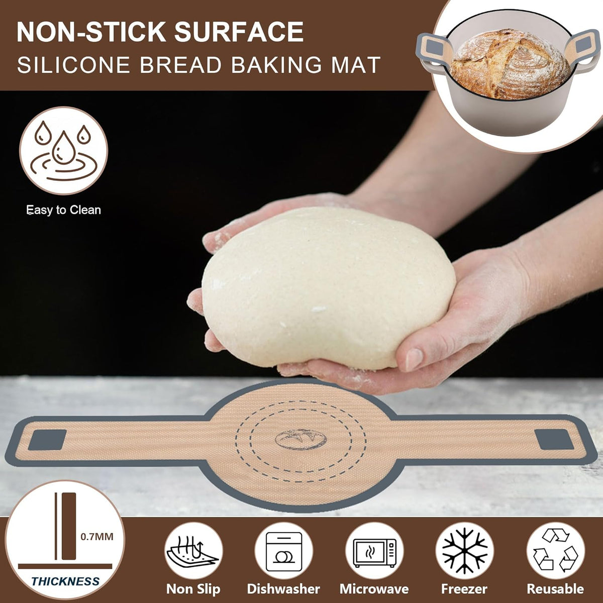 E-far 5 Quart Enameled Cast Iron Dutch Oven, 2 in 1 Dutch Oven Pot with Skillet Lid and Silicone Bread Sling, Ideal for Bread Baking, Cooking, Stewing, Frying, Induction & Oven Safe - Khaki