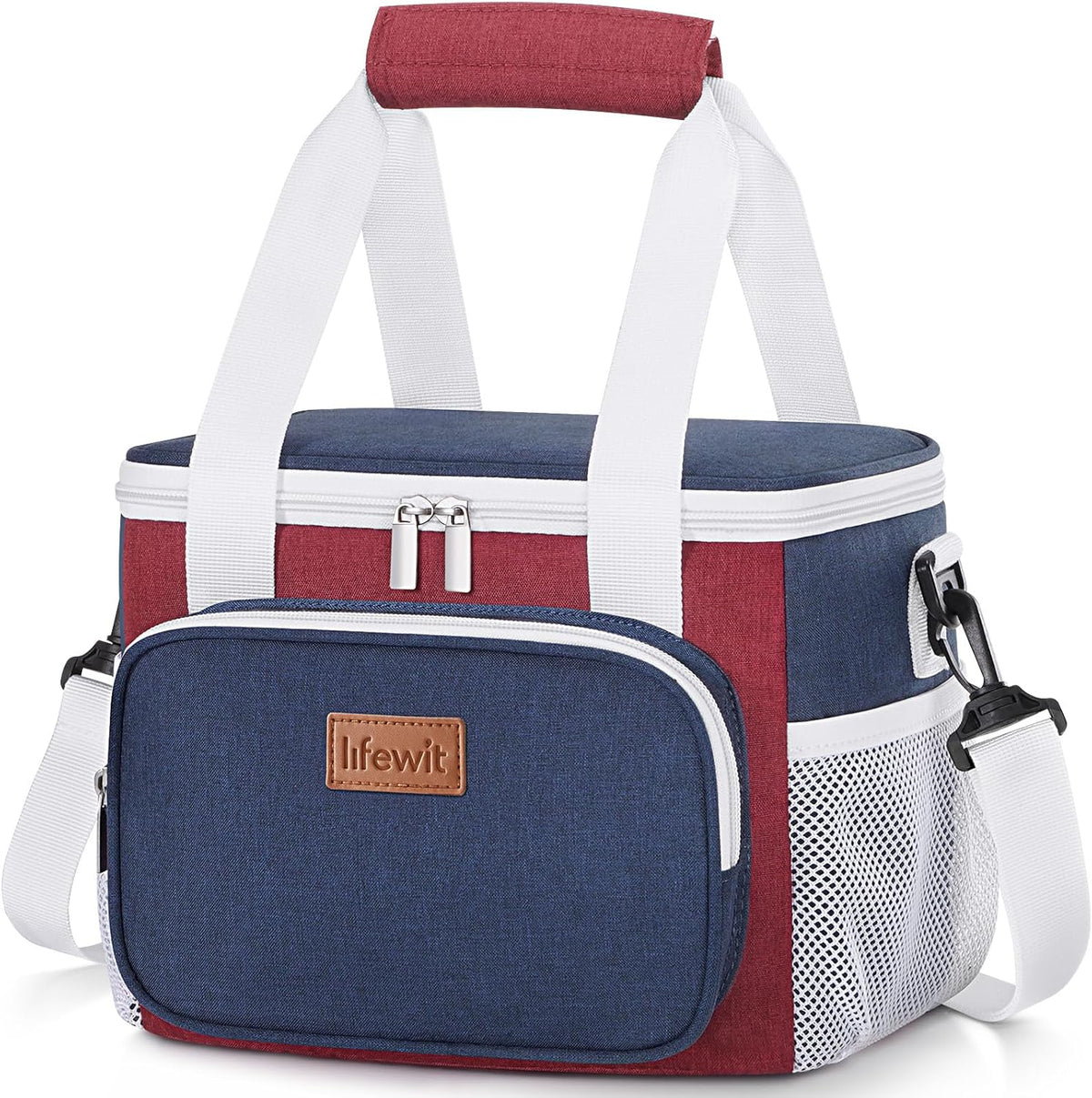 Lifewit Medium Lunch Bag Insulated Lunch Box Soft Cooler Cooling Tote for Adult Men Women, White and Red and Blue 12-Can (9L)
