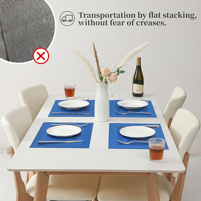 Leetaltree Blue Frame Placemats Set of 8 - Heat Resistant Non-Slip Place mats for Dining Table, Washable Durable PVC Vinyl Woven Table Mats（Blue Frame, 8）