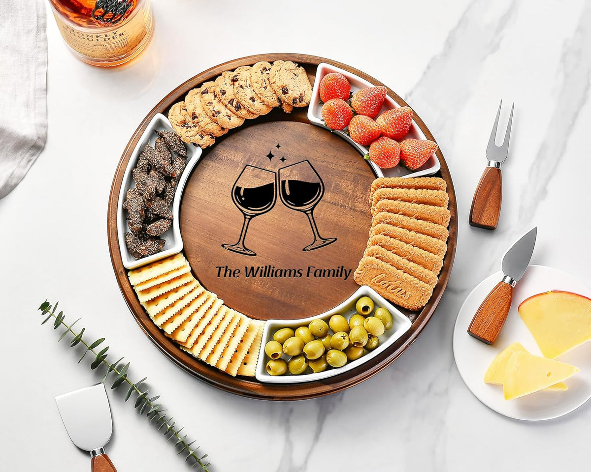 Shanik Acacia Wood Lazy Susan Cheese Board – Rotating Serving Platter for Cheese, Charcuterie, Appetizers, and Snacks, Entertaining, Parties, and Family Gatherings