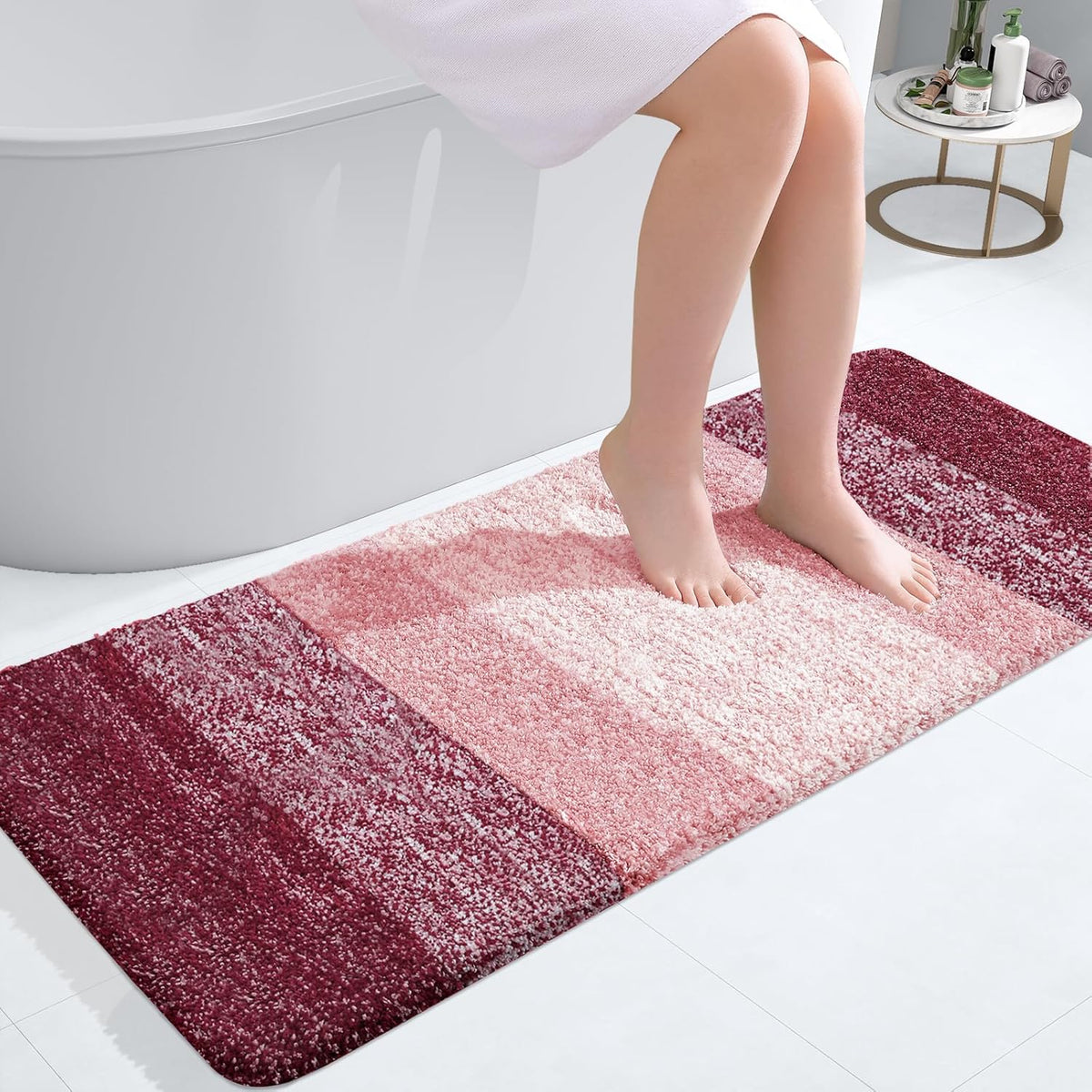 OLANLY Bathroom Runner Rugs 47x20, Extra Soft Absorbent Microfiber Bath Rugs, Rubber Backing, Quick Dry, Machine Washable Bath Mats for Bathroom Floor, Tub and Shower, Home Decor Accessories, Red