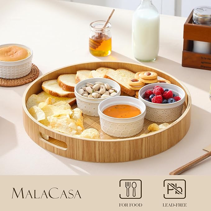 MALACASA Ramekins 4 Oz Oven Safe, Ceramic Creme Brulee Souffle Dishes, Pudding Custard Cups Ramekin For Baking, Small Dipping Sauce Bowls, Set of 4, Microwave and Dishwasher Safe, Arctic White