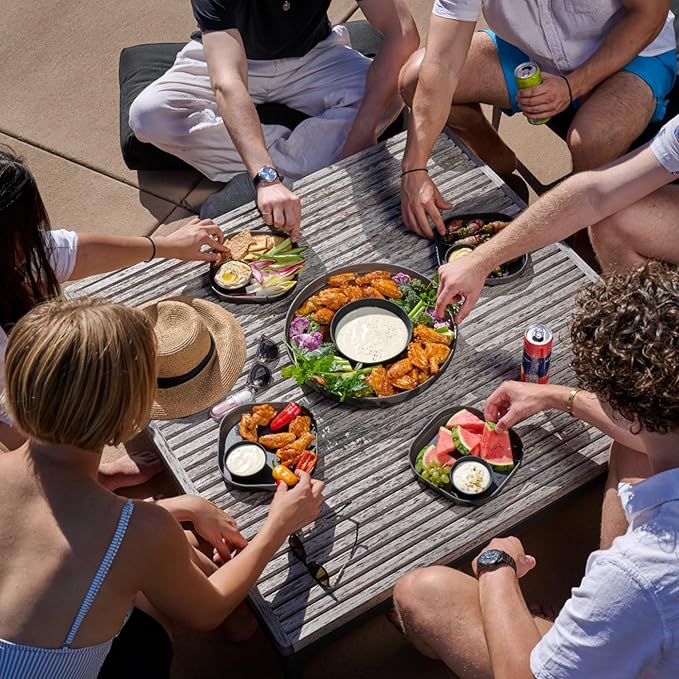 madesmart Dipware Reusable Dining Plate/Serving Tray for Appetizers and Snacks, Food-Safe Appetizer Serving Platter with Removable Dip Bowl, Midnight| (Pack of 6)