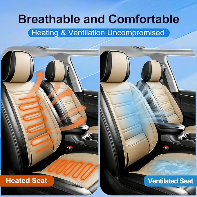 Fit Prologue Car Seat Covers for Select Honda Prologue 2024-2026 - Premium Full Coverage Leather, Airbag Compatible, Waterproof & All Weather Seat Cushion Protector, Full Set, Black+Beige