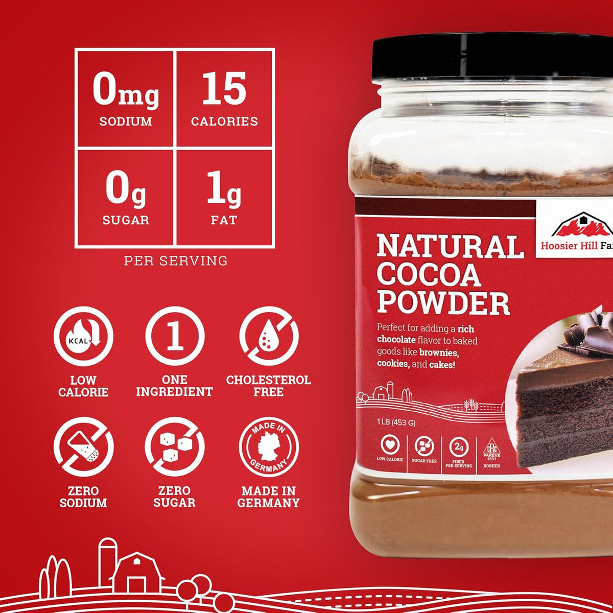 Hoosier Hill Farm Natural Cocoa Powder, 1LB (Pack of 1)