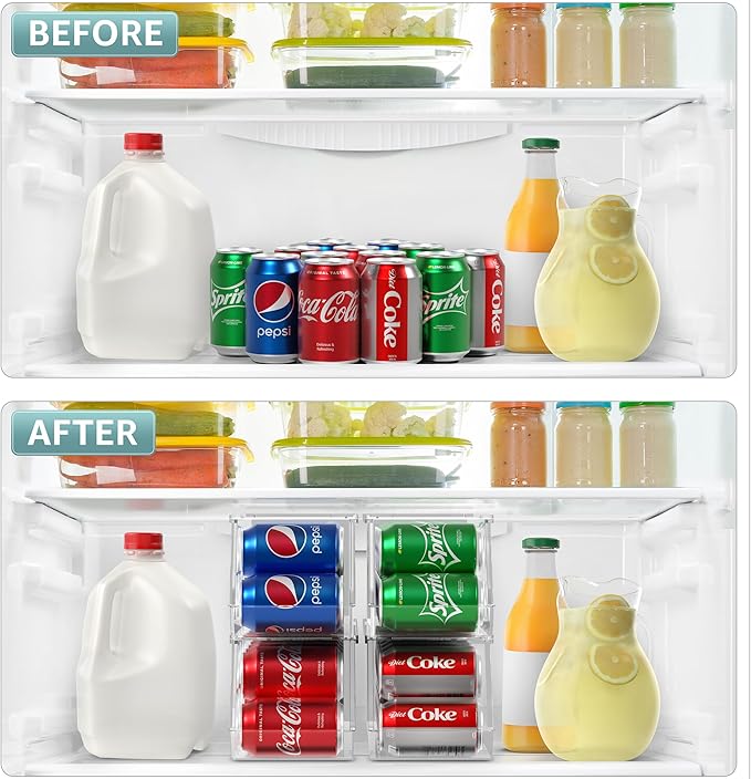 Sorbus Soda Can Organizer for Refrigerator – Stackable Can Dispenser with Lid for Fridge, Pantry, or Freezer – Holds 12 Cans Each, BPA-Free Clear Drink Organizer (4-Pack)