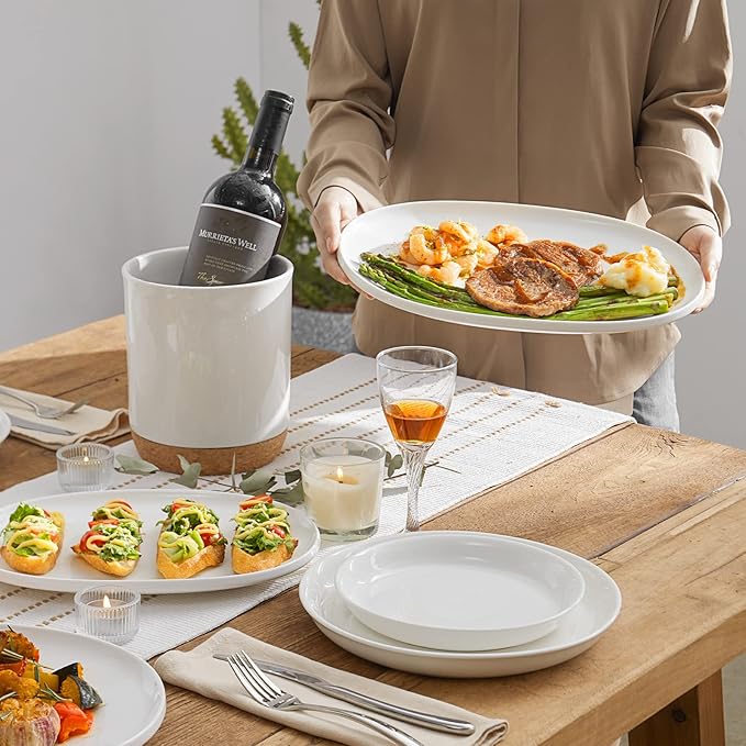 DOWAN Large Serving Platter, 16"/14"/12" Porcelain Platters for Entertaining Wedding Party, White Oval Plates Set of 3, Serving Dishes for Serving Food, Housewarming Gifts