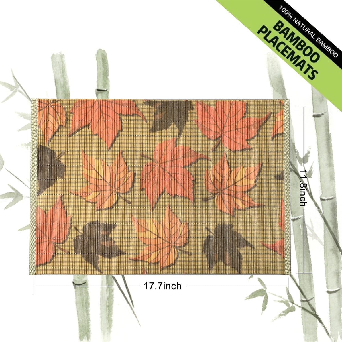 ANDSTAR Set of 8Pcs Bamboo Placemats 17.7X11.8Inch Sushi Rolling Mat Japanese Style Bamboo Mat Place Mats Washable Heat Resistant Table Mats for Dinner Dining Table （Maple Leaves）