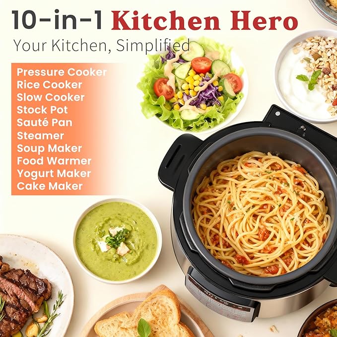 Fullwill 8QT Electric Pressure Cooker Max, 1200W Fast Cooking, 12-in-1 Multi-Use Programmable with Ceramic Non Stick Pot for Sauté, Slow Cook, Steam, Yogurt, Ideal for Family Meals & Gatherings