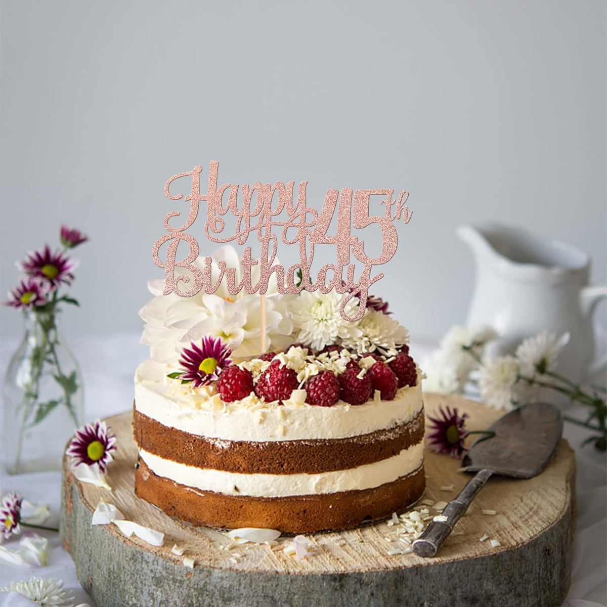 1 PCS Happy 45th Birthday Cake Topper Glitter Cheers to 45 Years Birthday Cake Pick 45 Fabulous Cake Decoration for Happy 45th Birthday Theme Party Decorations Supplies Rose Gold