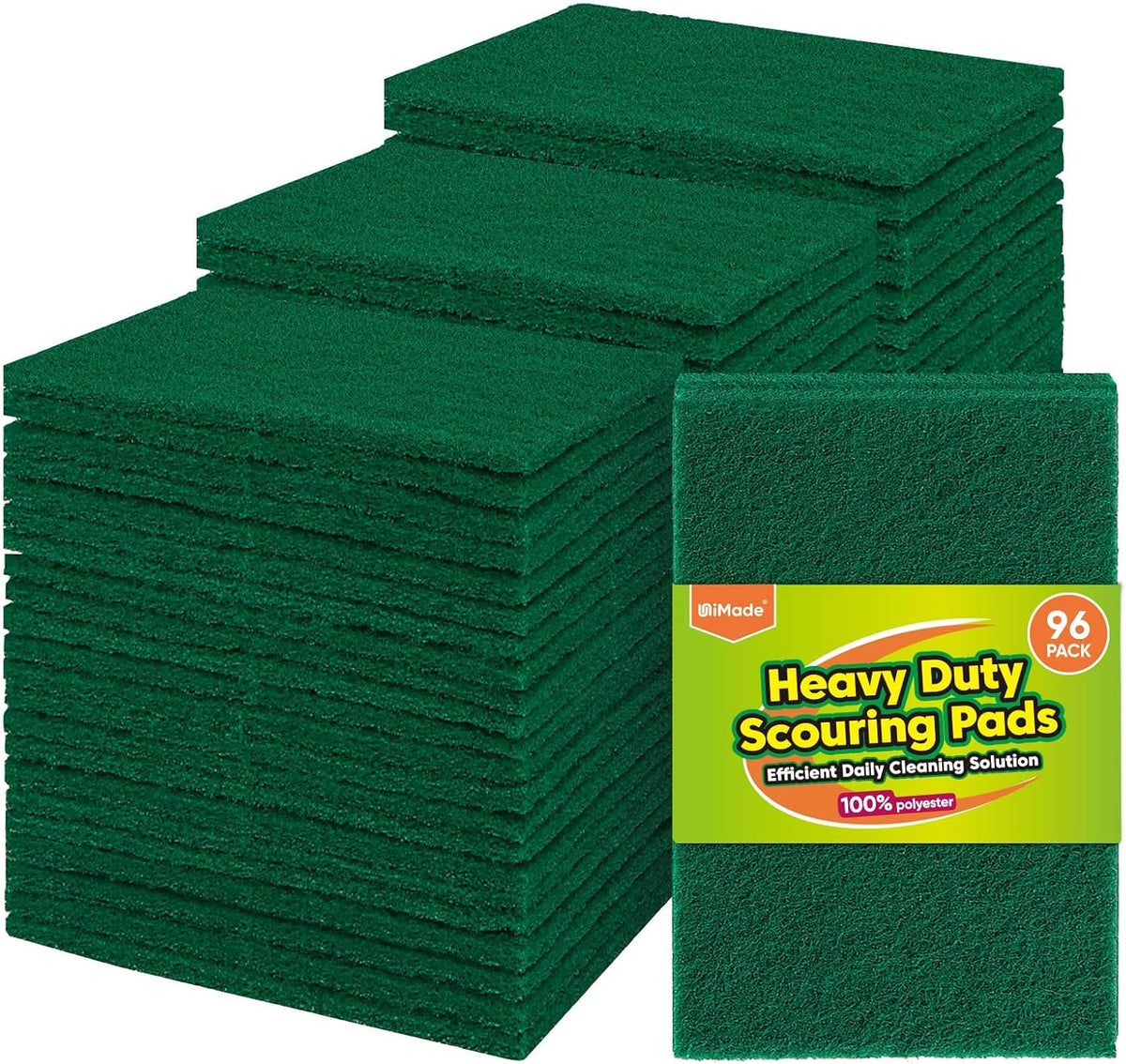 Heavy Duty Scouring Pad, 96Pcs Household Scour Pad for Kitchen, Garage and Outdoors, Reusable Dish Scrubber Pads for Pan and Metal Grill - Green