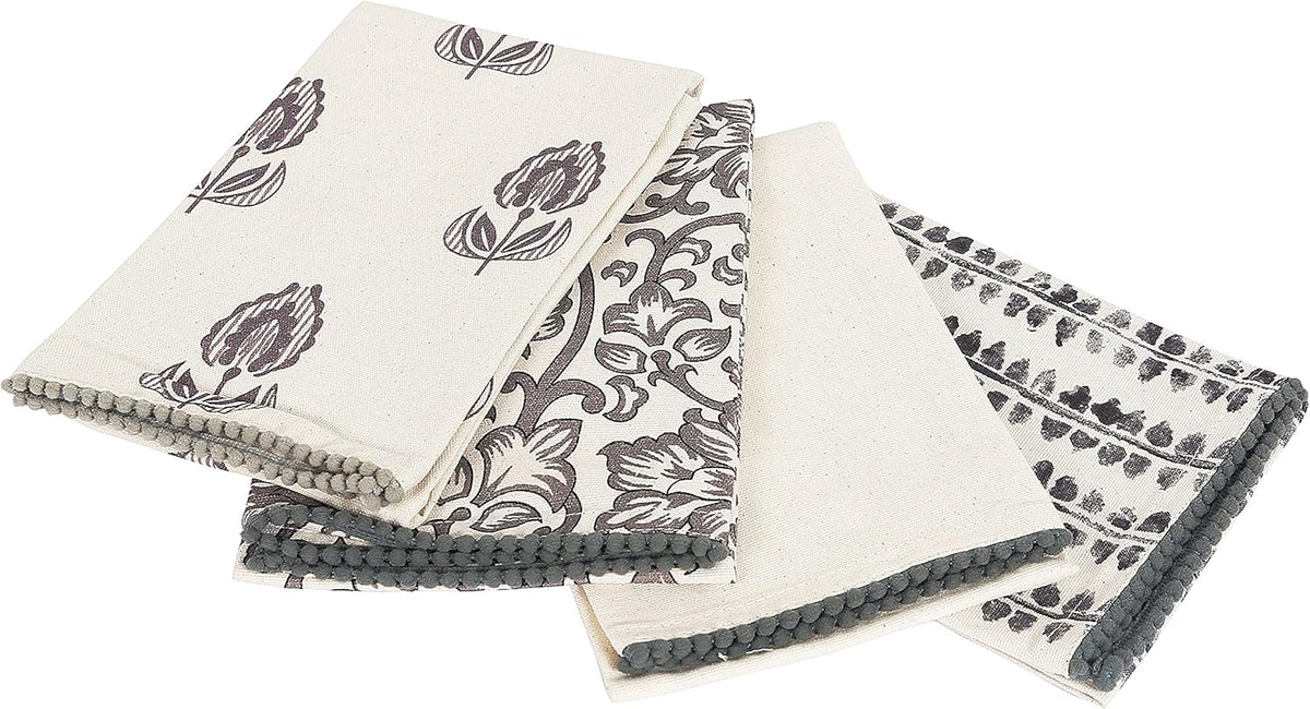 Kitchen Towels Dish Towels for Kitchen- Gray & Beige Tea Towels for Kitchen-Bar Towels for Kitchen-KitchenTowels and dishcloths-Printed Floral 18"x28" Pack of 4