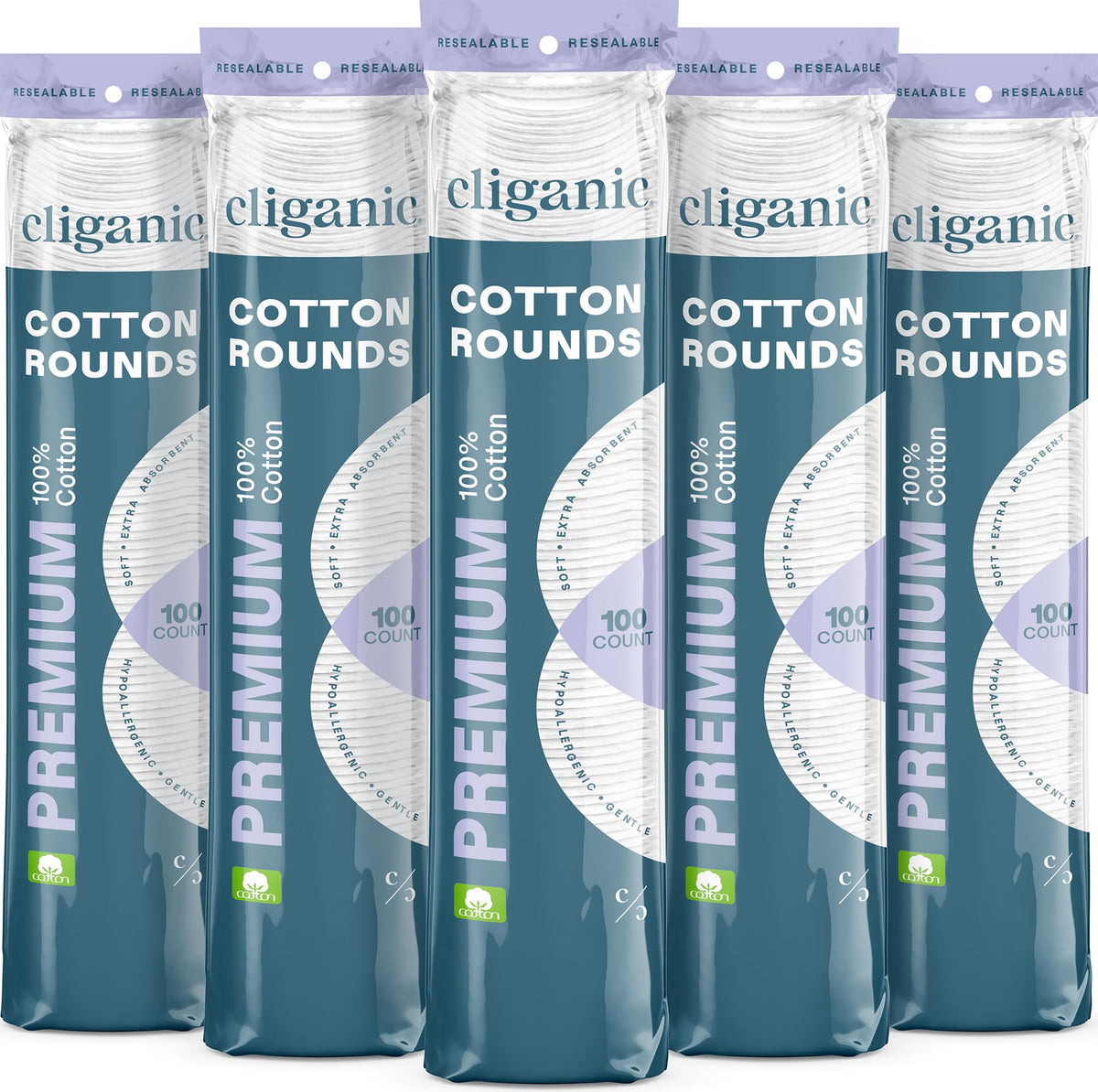Cliganic Premium Cotton Rounds for Face, Makeup Remover Pads, 500 Count